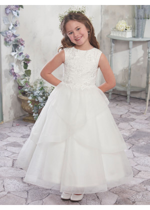 Beaded Lace Tulle Flower Girl Dress With Horsehair Hem